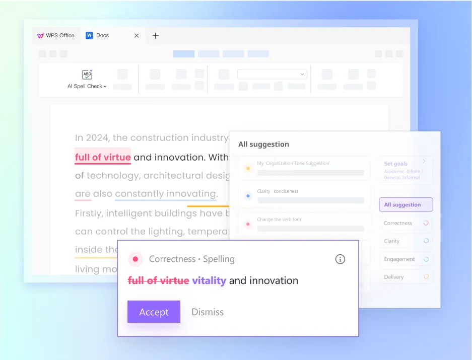 WPS AI Spell Check, Relisez et Paraphrasez votre texte avec facilité