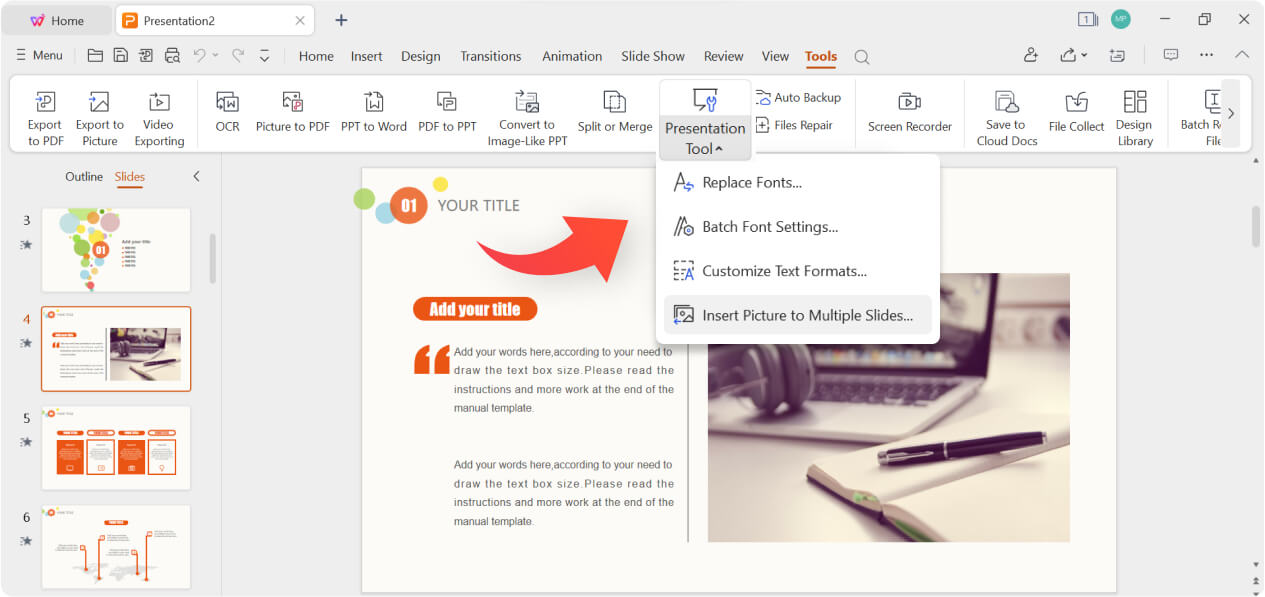 WPS Office propose des outils de présentation