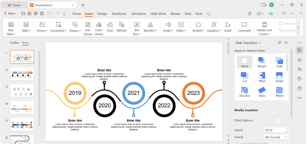 Ajouter une chronologie dans PowerPoint à l'aide de WPS Presentation